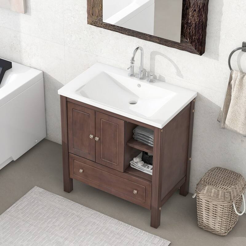 Upgraded 30" Bathroom Vanity with Sink,Bathroom Cabinet with Storage, Brown
