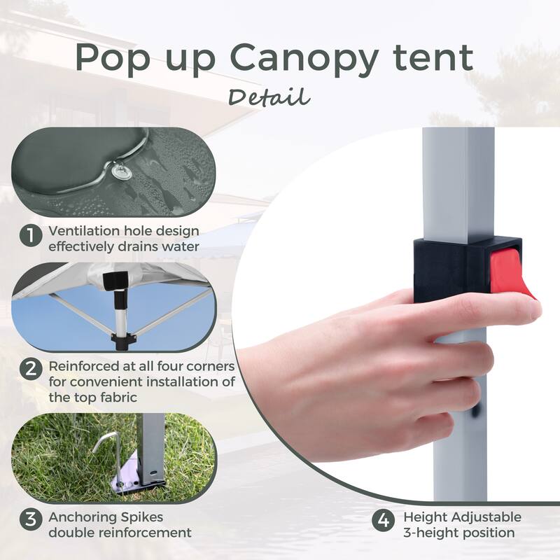 10x10 Pop-up Canopy Portable Lightweight FoldingTent, Adjustable Height Instant Gazebo Canopy with Wheeled Bag