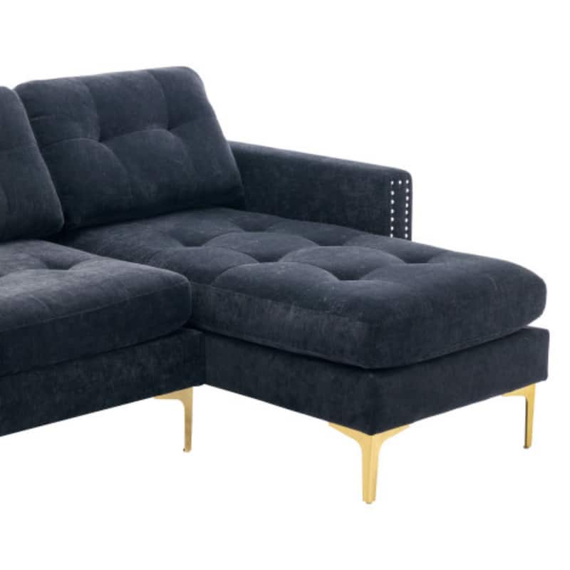 U-Shape Convertible Sectional Sofa with Movable Ottoman and Gold Metal Legs