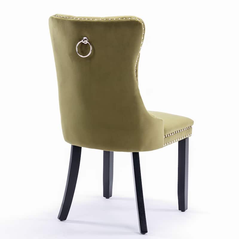 High-end Tufted Solid Wood Contemporary Velvet Upholstered Dining Chair with Wood Legs Nailhead Trim 2-Pcs Set