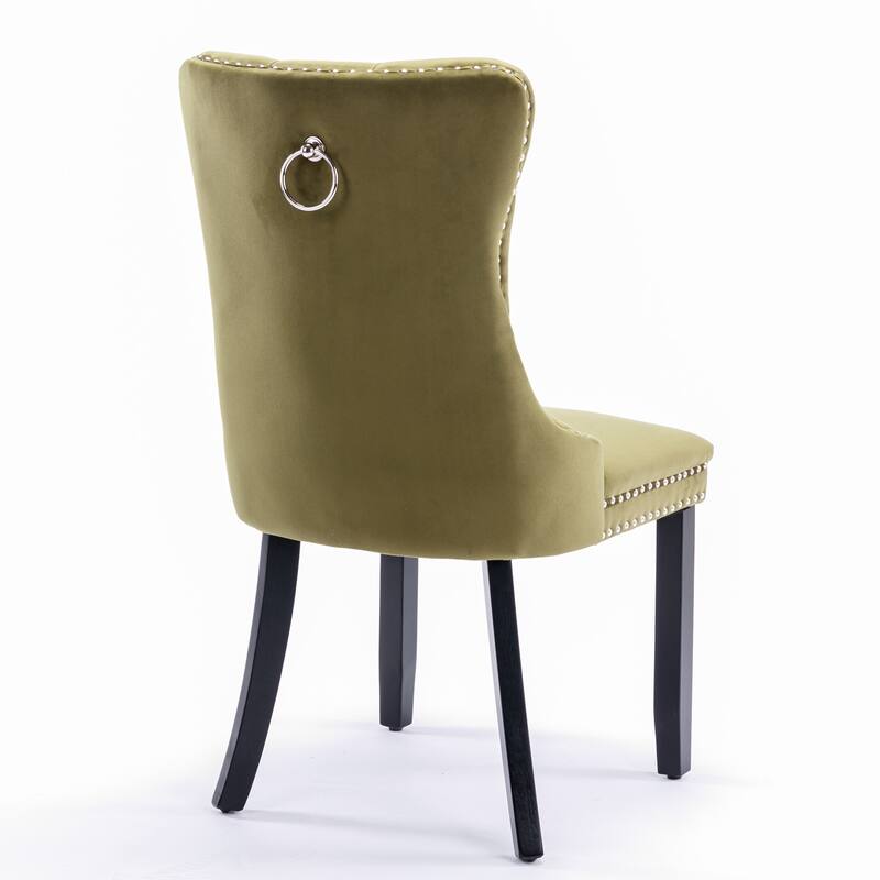 Set of 2 Velvet Tufted Upholstered Dining Chair with Wood Legs