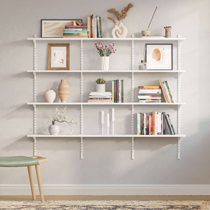 Wallniture Turin 60 Inch Long Wall Bookshelf, Floating Shelf with Adjustable Brackets, Farmhouse, Custom Finish and Tier Options