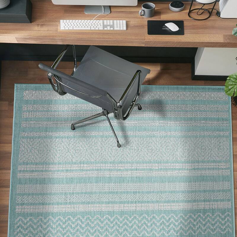 Contemporary Bohemain Stripes Indoor/Outdoor Flatweave Waterproof Backyard Patio Area Rug