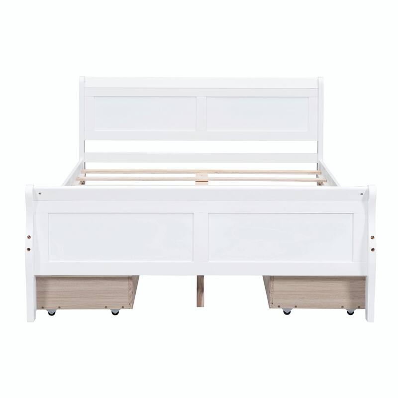 Wood Platform Bed with 4 Drawers and Streamlined Design