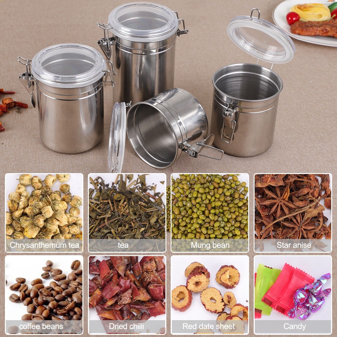 Shop 4pcs Stainless Steel Airtight Canister Set Kitchen Counter