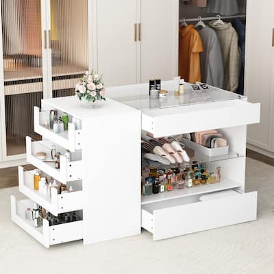 Glass-Drawer Buffet Island White Storage Unit for Any Room Closet - 47.2"x23.6"