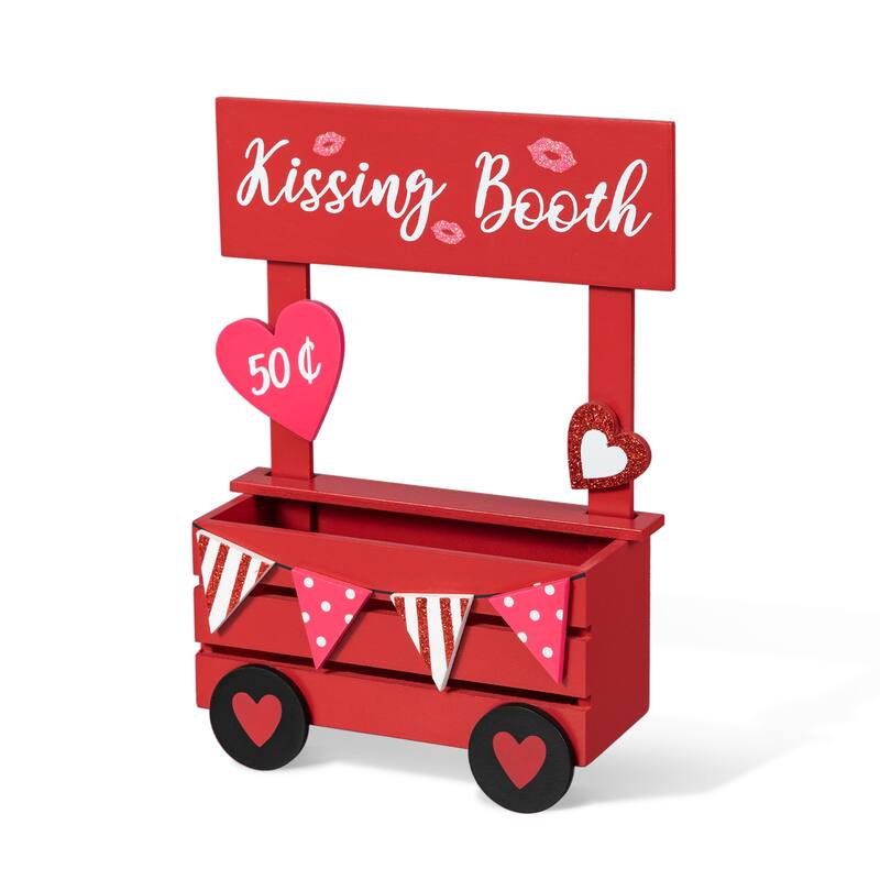 Glitzhome 10"H Valentine's Wooden KISSING BOOTH Table Decor - 10''H