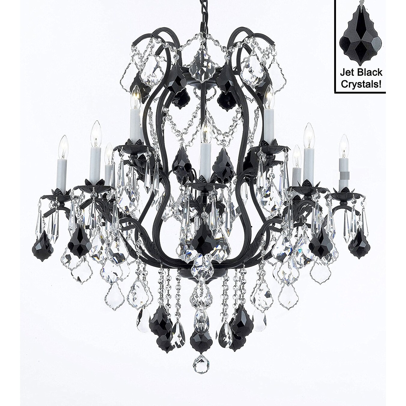 Wrought Iron Crystal Chandelier Lighting H30" x W28" - Chandeliers For Bedrooms by Overstock.com