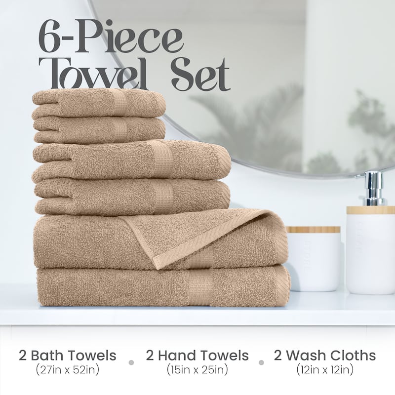 Utica 6-Piece Towel Set 100% Cotton Highly Absorbent & Soft
