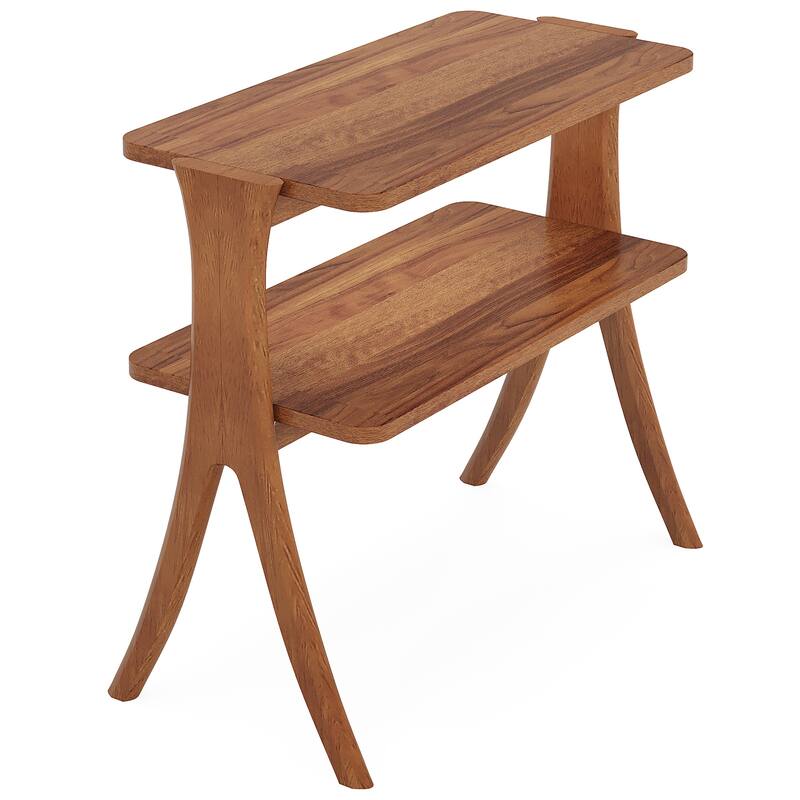 25.2"Narrow Side Table -2-Tier Small Farmhouse End Table with Solid Wood Legs, Space-Saving Furniture with Storage Shelf