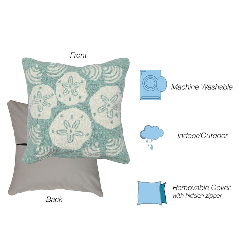 Liora Manne Frontporch Shell Toss Indoor/Outdoor Pillow Aqua 18" Square