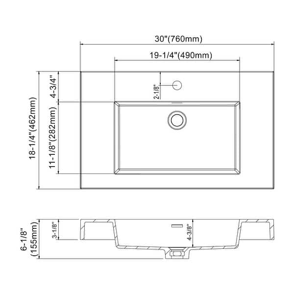 dimension image slide 13 of 15, Dowell 18" FTB Resin Bathroom Vanity Basin