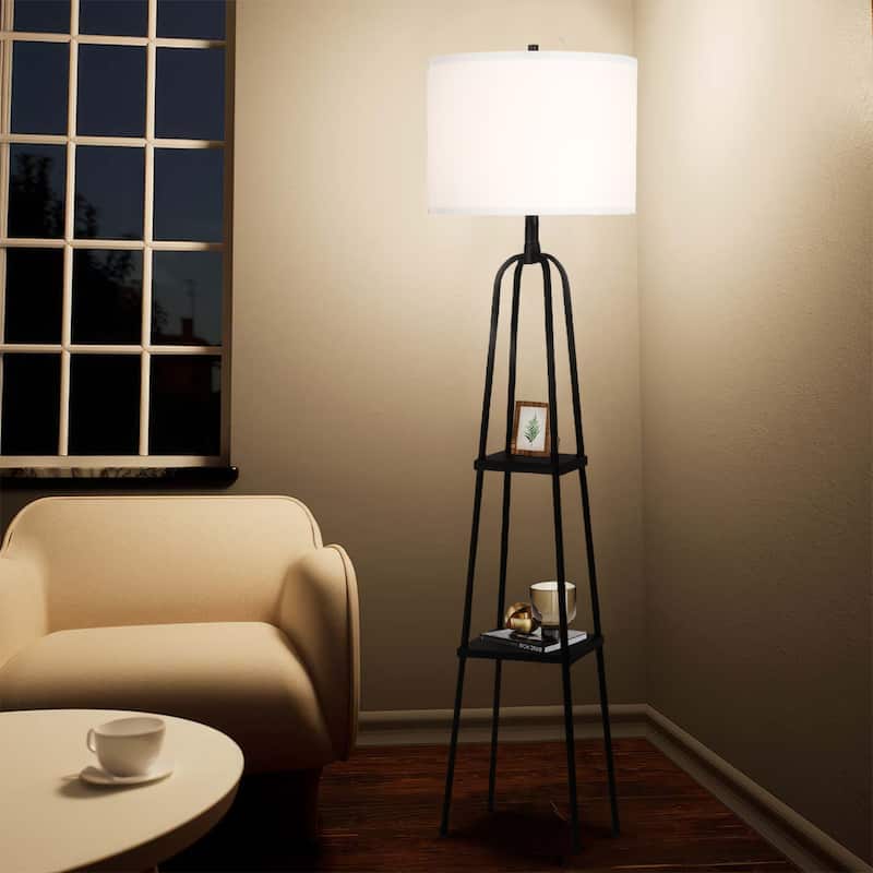 Matte Black Metal Floor Lamp with shelves
