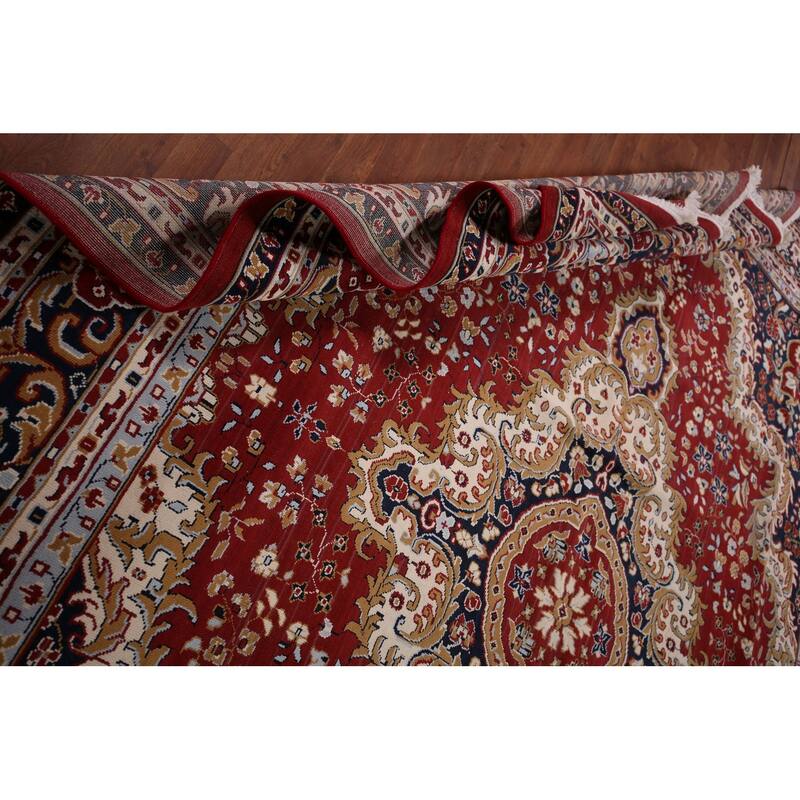 Floral Red Medallion Kashan Turkish Area Rug Machine Made Carpet - 9'8" x 12'5"