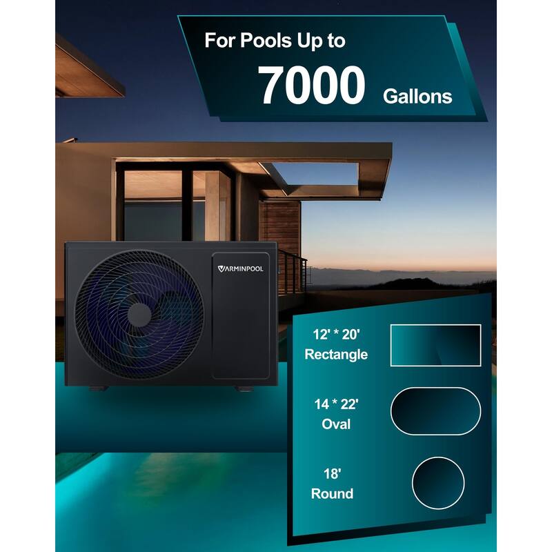 Electric Pool Heat Pump 27000 BTU Pool Heater for 7000 Gallon Pools with WiFi Control