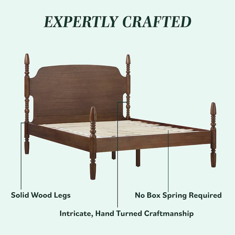 Walker Edison Easy Assembly Solid Wood Queen Bed with Wood-Turning Detail
