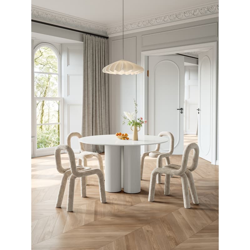 Lesly 59.05 in. Modern Round White Dining Table (6 Seats) - 59.05"D×59.05"W×29.52"H