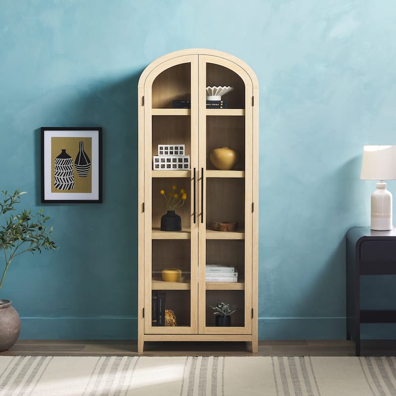 Middlebrook Designs Arched Tall Bookcase with Glass Doors - Coastal Oak