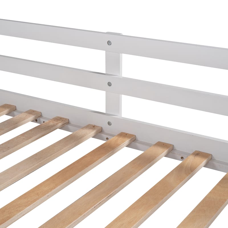 Kids Twin Ove Twin Bunk Bed with Pull-Out Trundle and 3 Storage Stairs, Safety Guardrails and Armrest