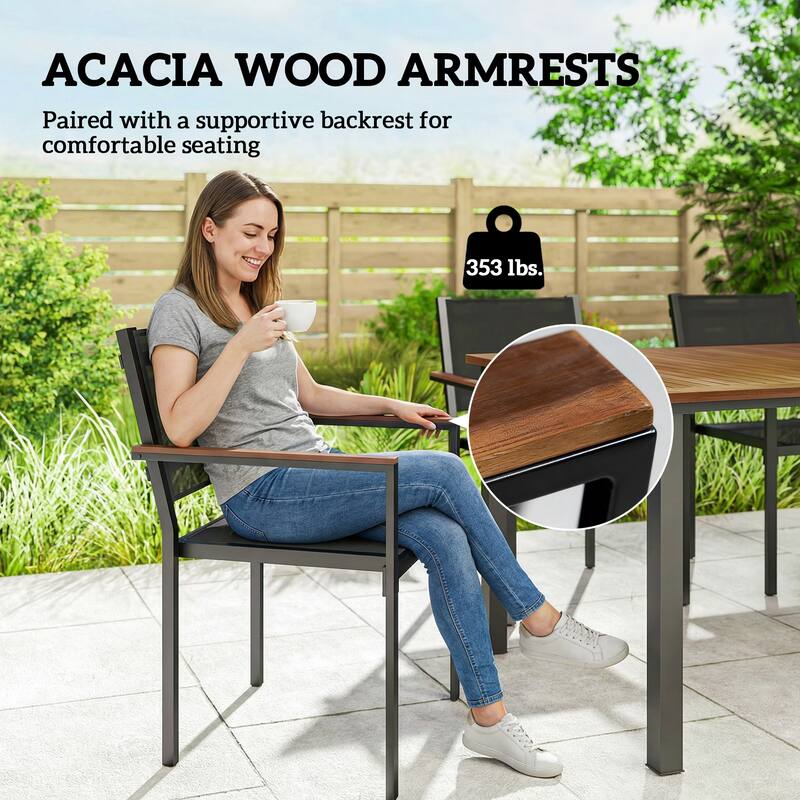Outsunny 5 Piece Outdoor Dining Set, Outdoor Table and Chairs for 4, 59" Rectangular Acacia Wood Tabletop, Teak