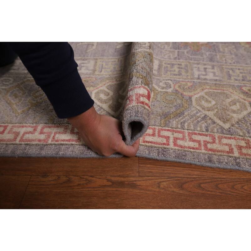 Vegetable Dye Gray Oushak Turkish Area Rug Handmade Floral Wool Carpet - 8'4"x 9'11"