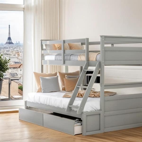 slide 2 of 12, Twin Over Full Bunk Bed House Bed Kids Bed Grey