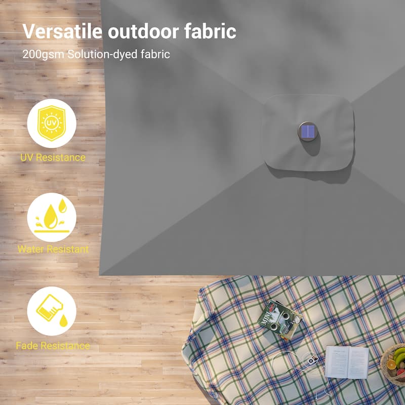 Bonosuki 10 x 6.5ft LED Patio Rectangular Umbrella Outdoor Market Umbrella Aluminium/Steel with Tilt and Crank