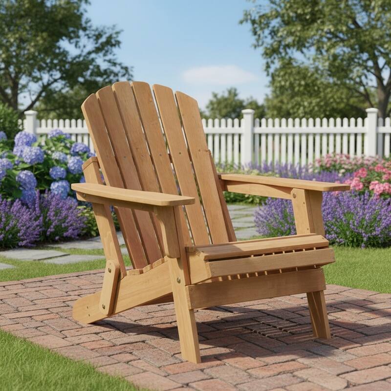 Oversize Wooden Outdoor Folding Adirondack Chair with Pre-Assembled BackRest & SeatBoard, for Garden Pool Deck Firepit