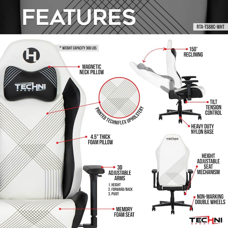 150°Reclining Mechanism Comfort Edge White Gaming Chair,Heavy Duty Steel Base