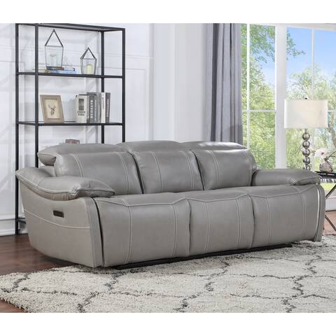 Copper Grove Alton Smoke Gray Top Grain Leather Power Motion Sofa