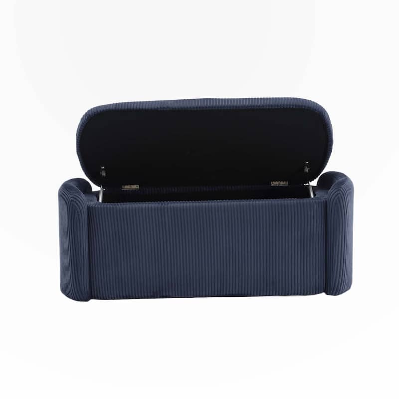 Bedroom Storage Ottoman End Bench with Safety Hinge - Navy-Corduroy