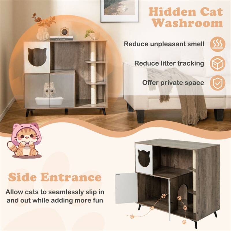 Cat Litter Box With Cat Scratching Post, Cat Apartment, Cat House, Locker - 40" x 20" x 36"
