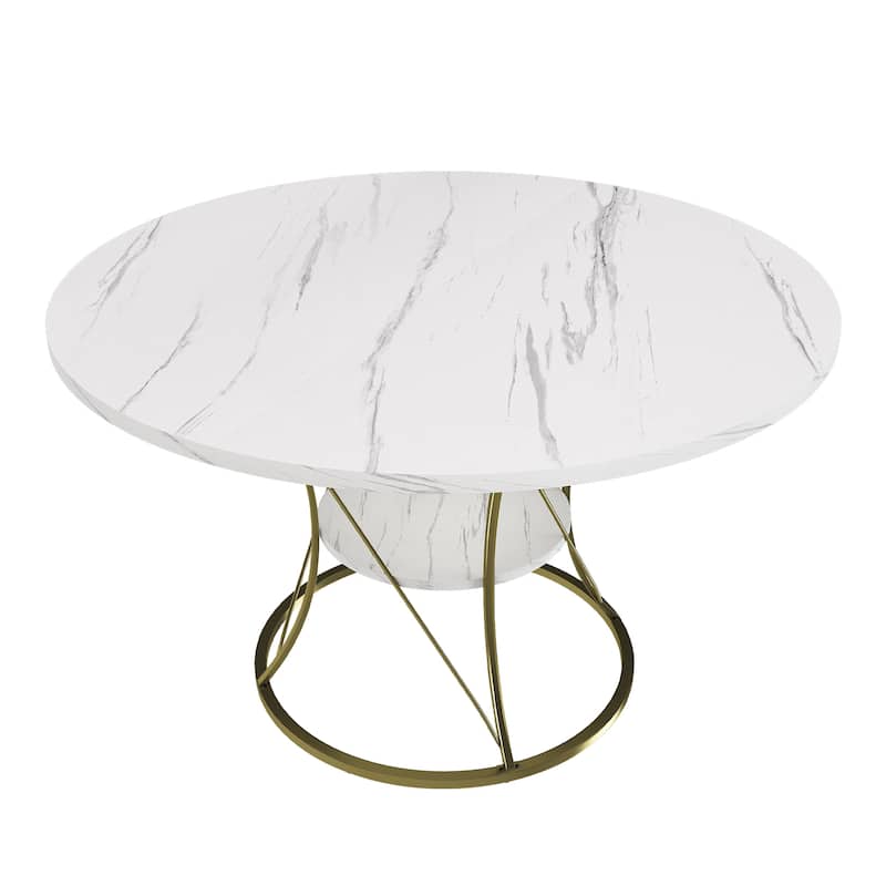 43 to 59 Inch Extendable Round Dining Table for 4-6 - Farmhouse Kitchen Table with Storage Shelf & Metal Base