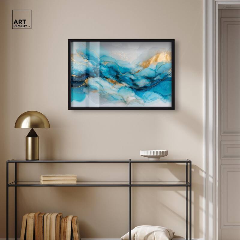 Ethereal Blue and Gold Shadowbox by Art Remedy