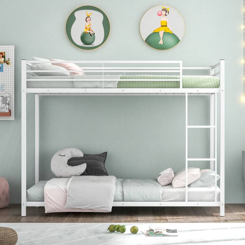 Gymax Twin Over Twin Bunk Bed Frame Platform W/Guard Rails & Side