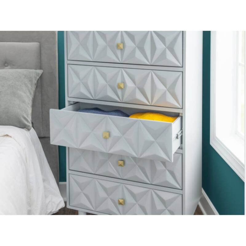 Geometric Patterned Five Drawer Dresser - 52" - Gray