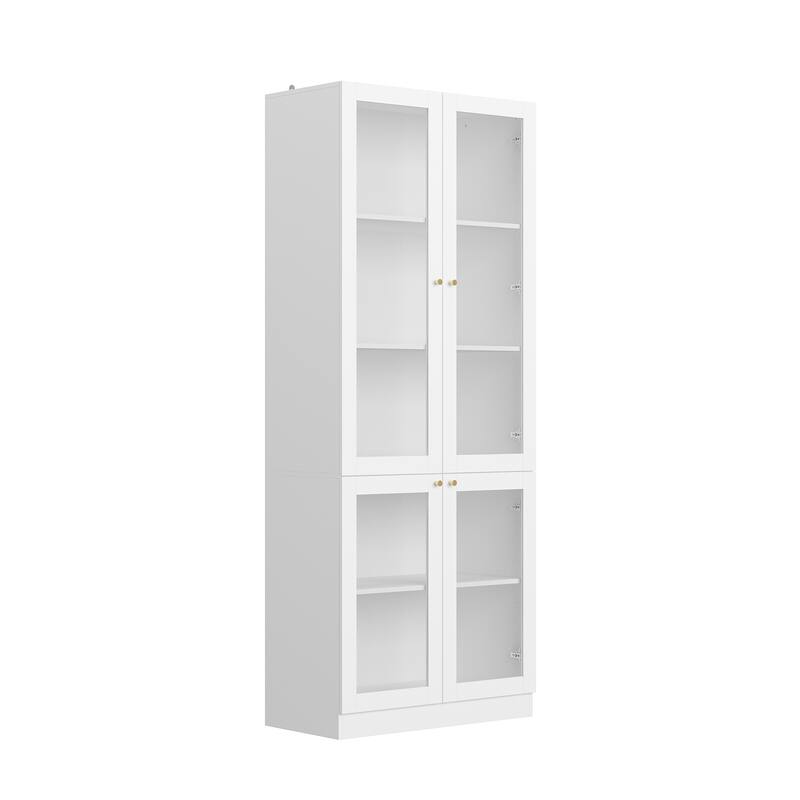 Tall Curio Display Glass Cabinet Bookcase with 4 Glass Doors & Shelves - 78.7"