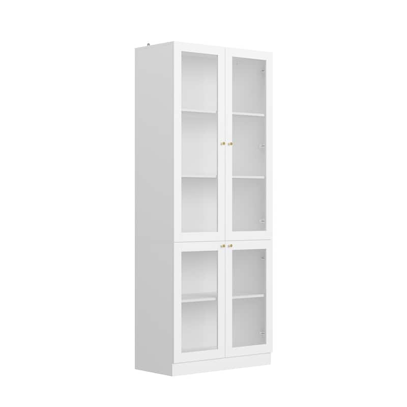 Tall Storage Cabinet,Kitchen Pantry Cabinet with 4 Glass Doors,White - 78.7"H