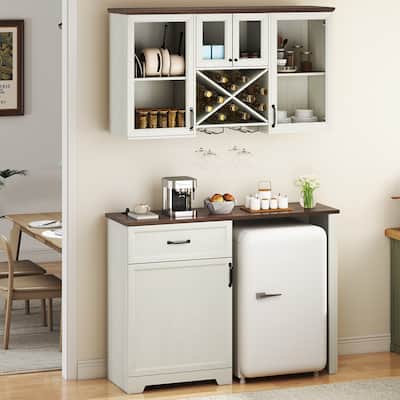 Moasis Kitchen Pantry Storage Cabinet with Mini Fridge Space Wall Mount Cabinet and Glass Doors for Organized Kitchen Storage