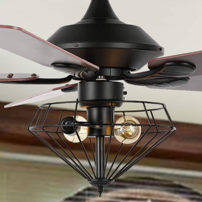 SAFAVIEH Lighting Hannlenie 2 Lt 52" Ceiling Fan - 52" W x 52" D x 18"-23"-28" H - Dark Cheery - 52Wx52Dx28H