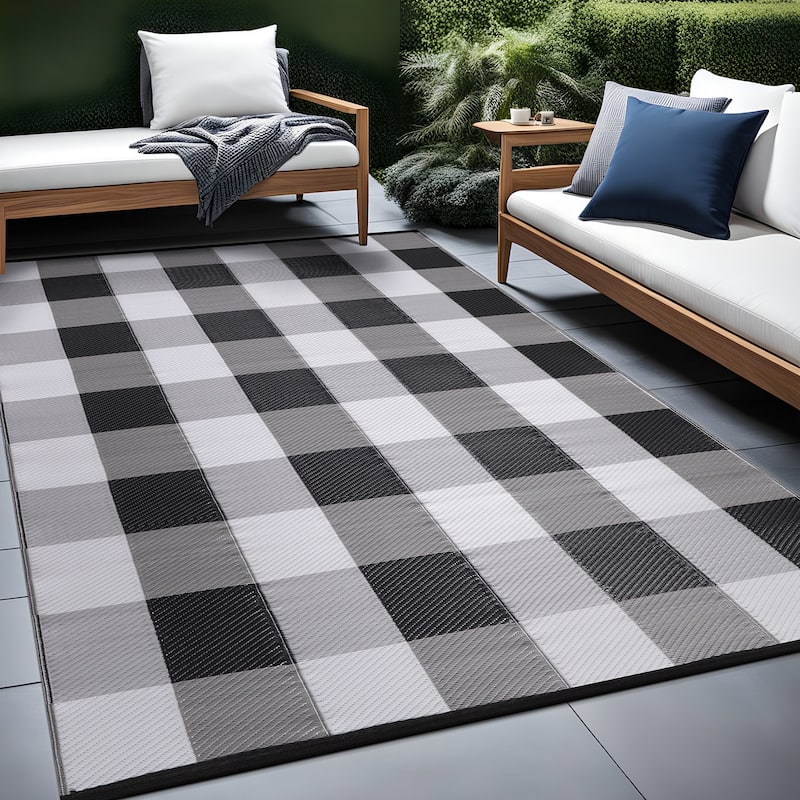 Beverly Rug Buffalo Plaid Outdoor Rug Waterproof for Patio, RV Camping