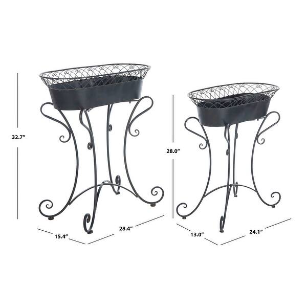 dimension image slide 1 of 4, SAFAVIEH Hendrick Victorian Scroll Iron Outdoor Planter Set of 2.