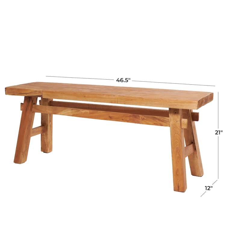 Brown Reclaimed Wood Handmade Distressed Bench with High Trestle Legs