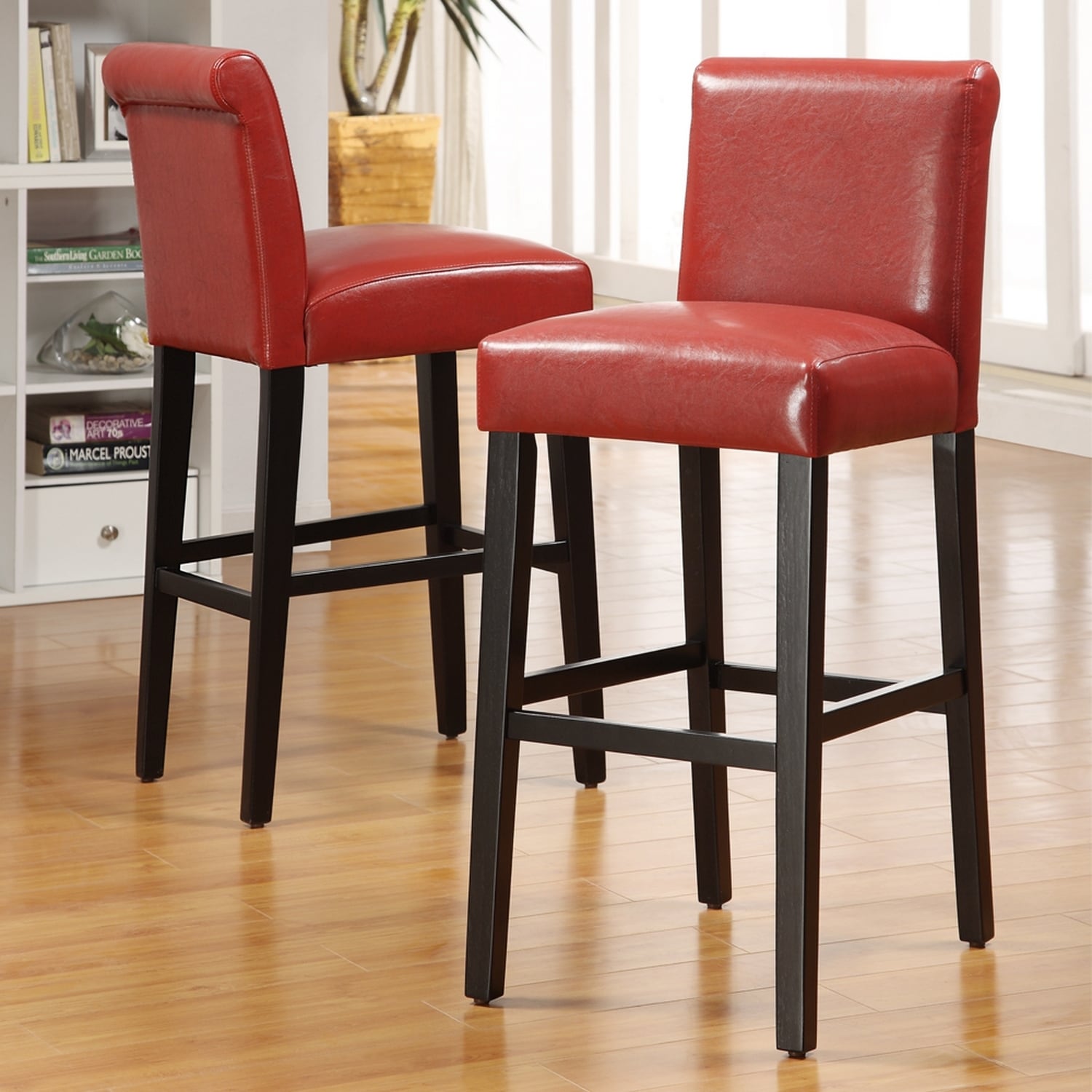 Red high top back bar stools