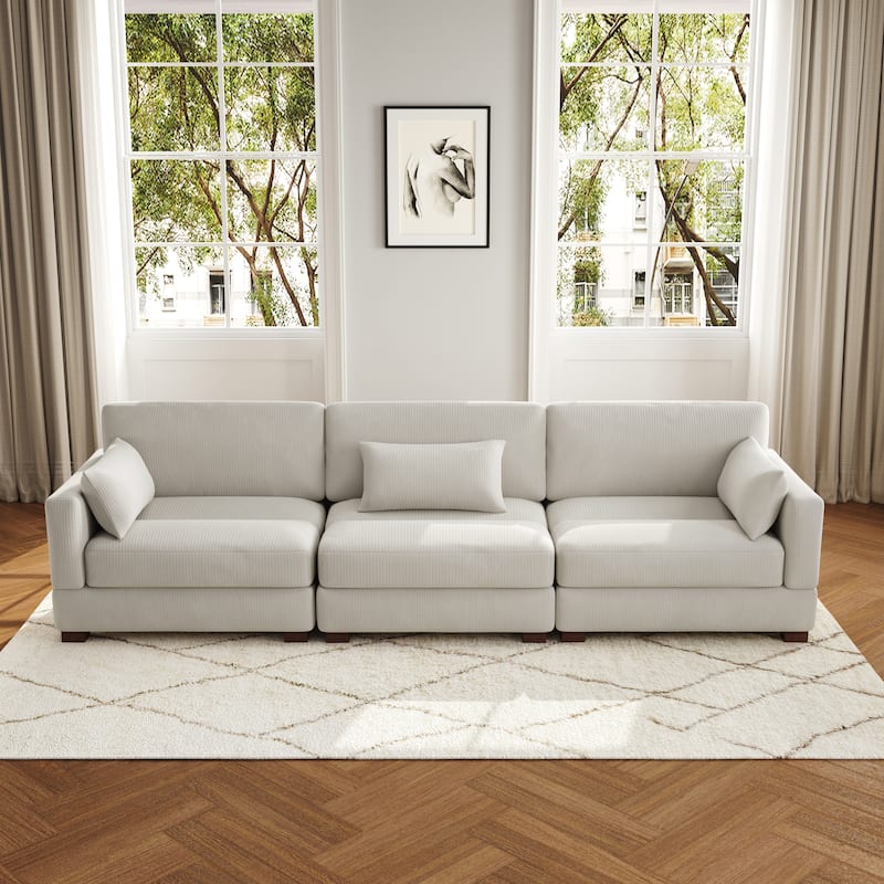 3-Piece Corduroy Couch Modular Sectional Sofa