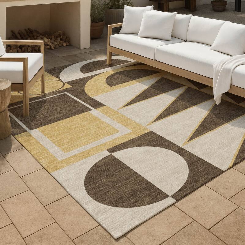Machine Washable Indoor/ Outdoor Modern Crowley Chantille Rug - Chocolate - 5' x 7'6"