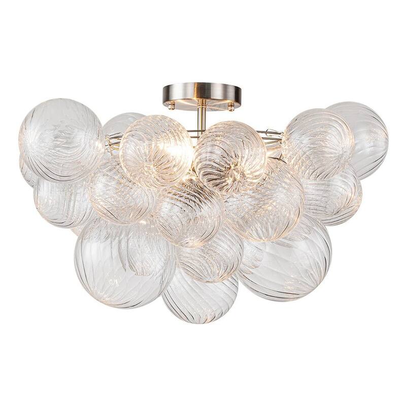 Modern Ribbed Glass Globe Cluster Bubble Semi Flush - Brass, Nickel