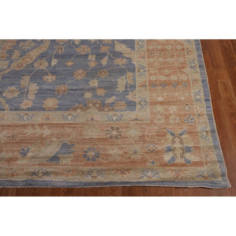Blue Oushak Vegetable Dye Turkish Area Rug Handmade Wool Carpet - 9'5"x 12'2"