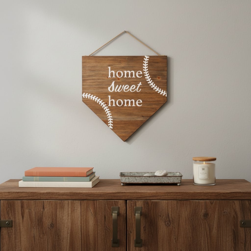 HomeRoots Set of Two 18" X 18" Brown And White Baseball Is Home Wood Wall Decor