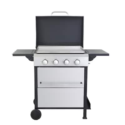 4-Burner Propane Gas BBQ Grill, 49200 BTU Output with Wire Enamel Cooking Grids Foldable Side Table for Outdoor Barbecue